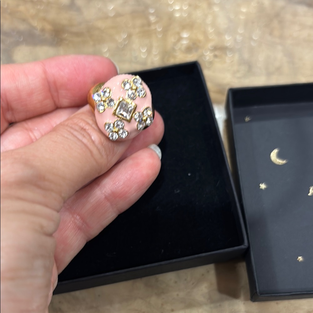 J. Crew Pink And Gold Statement Ring With Vintage Design